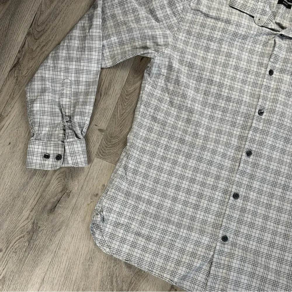 John Varvatos U.S.A. Shirt Mens 15 32/33 Gray Plaid‎ Slim Fit Dress Long Sleeve